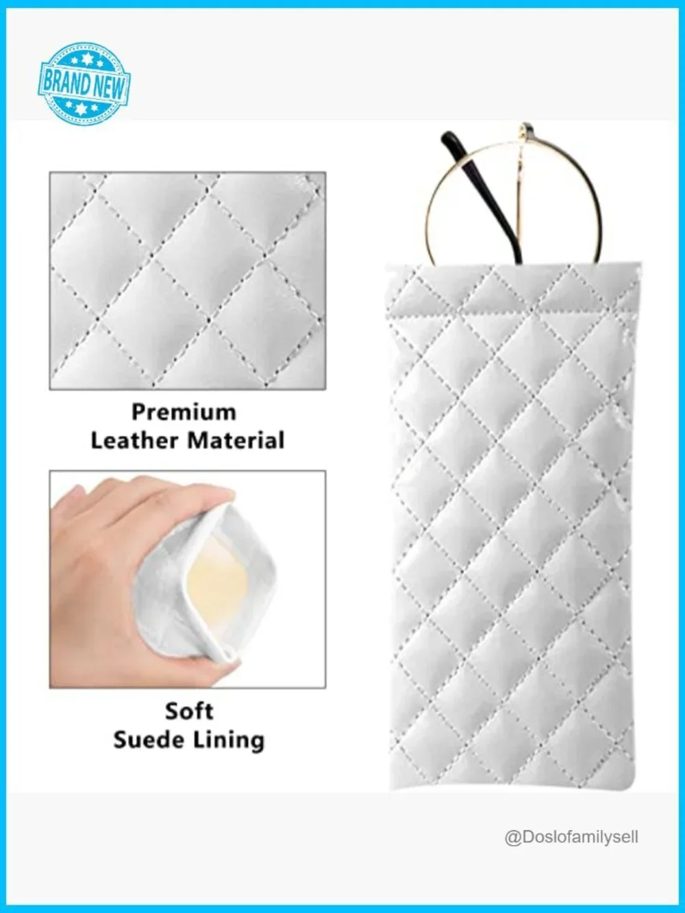 Soft Leather Squeeze Top Eyeglass Case Set with Cleaning Cloth Portable Pouch